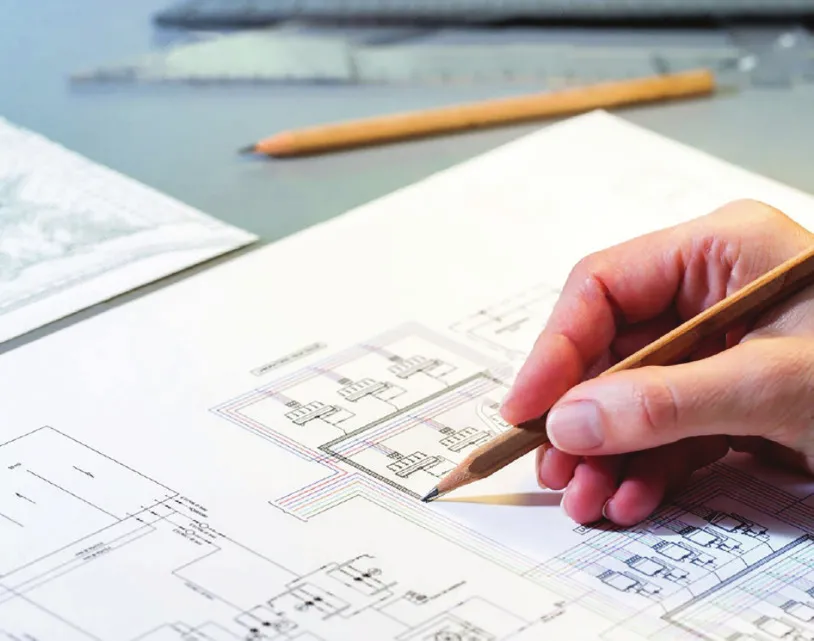 Disegno quotato di un sistema scorrevole sul tavolo dell'ufficio tecnico