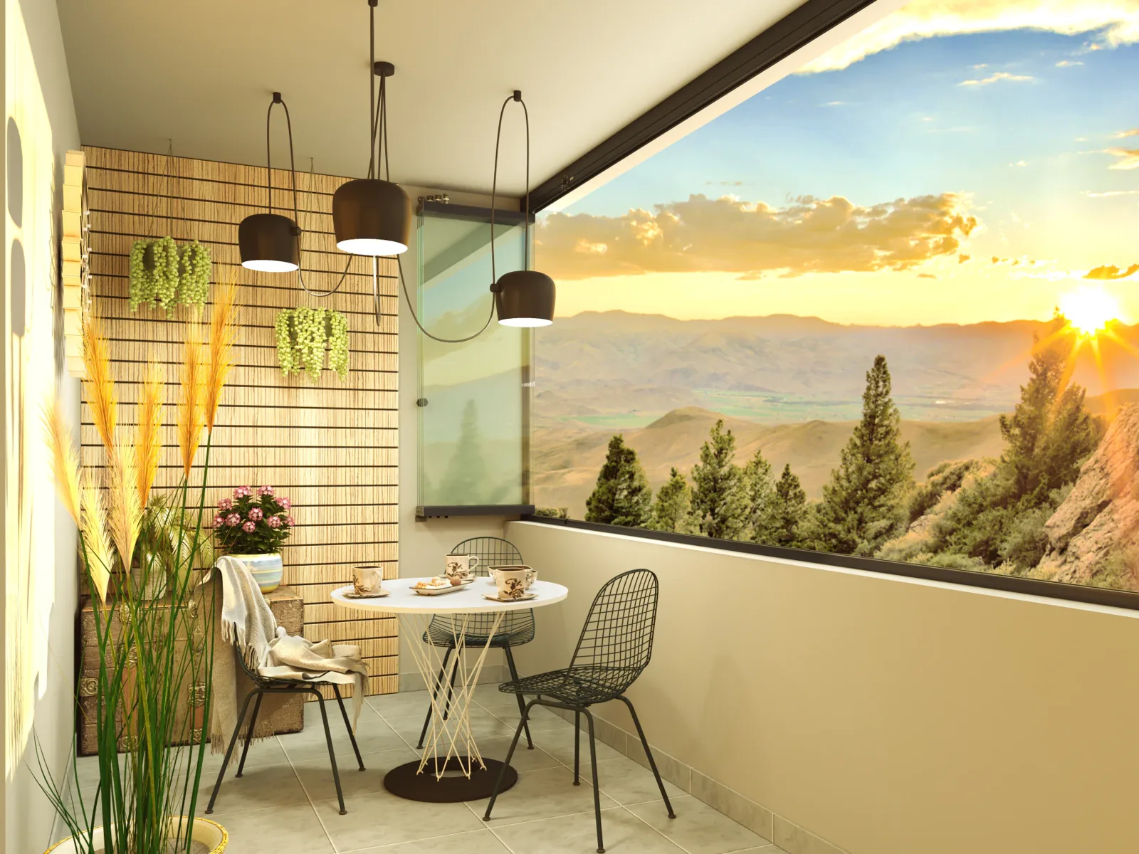 Starglass chiude un terrazzo con vista sulle colline al tramonto